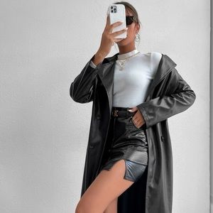 SHEIN, black longline PU leather trench coat